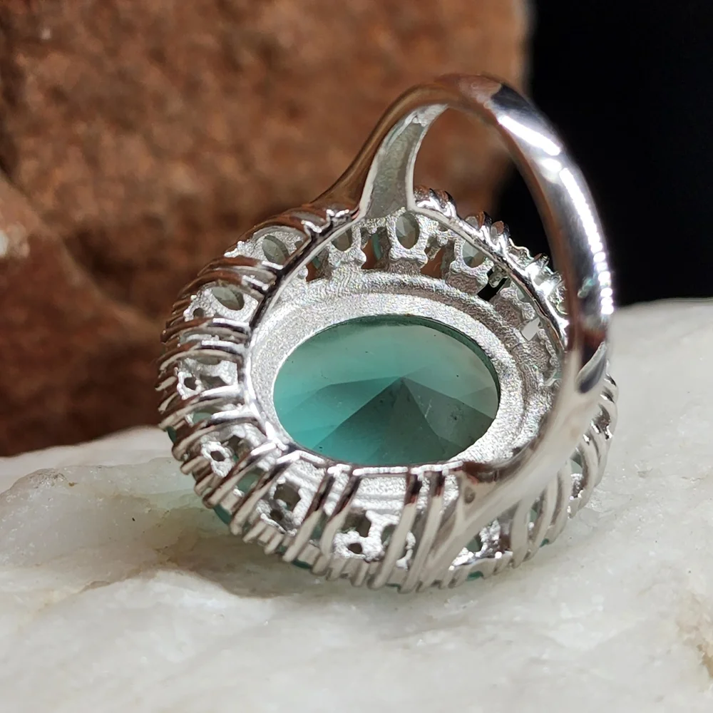 Sterling Silver 925 Ring Aqua Blue Chalcedony Gems Unique Designer Silversmith